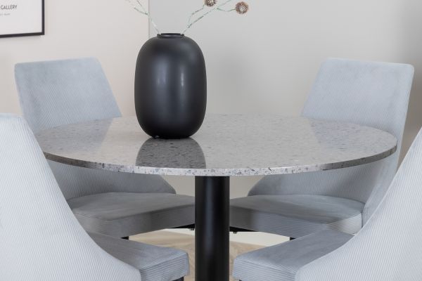 Imagine Razzia Dining Table 106cm -Grey Terazzo / Black +Leone Dining Chair - Black Legs / Light Grey Corduroy _4