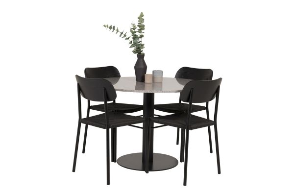 Imagine Vă rugăm să traduceți complet Razzia Dining Table 106cm -Grey Terazzo / Black +Polly Dining Chair - Black / Black _4