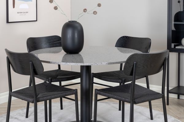 Imagine Vă rugăm să traduceți complet Razzia Dining Table 106cm -Grey Terazzo / Black +Polly Dining Chair - Black / Black _4