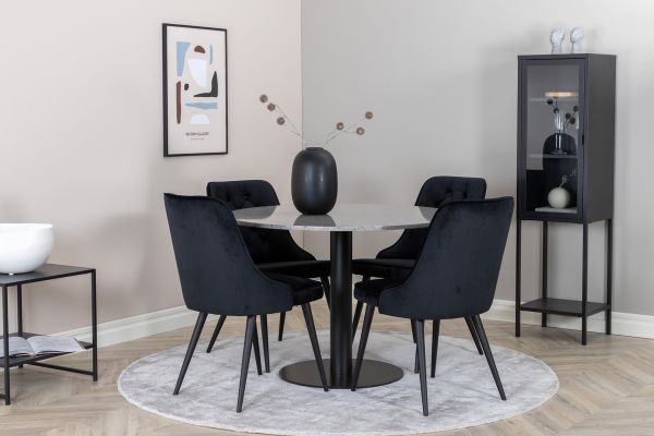 Imagine Masa de Dining Razzia 106cm - Grey Terazzo / Negru - Scaun de Dining Velvet Deluxe - Picioare Negre / Catifea Neagra 4