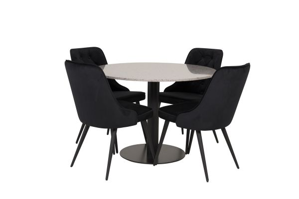 Imagine Masa de Dining Razzia 106cm - Grey Terazzo / Negru - Scaun de Dining Velvet Deluxe - Picioare Negre / Catifea Neagra 4