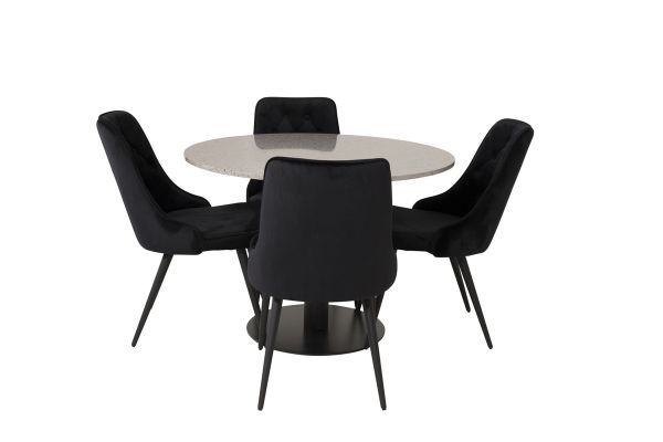 Imagine Masa de Dining Razzia 106cm - Grey Terazzo / Negru - Scaun de Dining Velvet Deluxe - Picioare Negre / Catifea Neagra 4