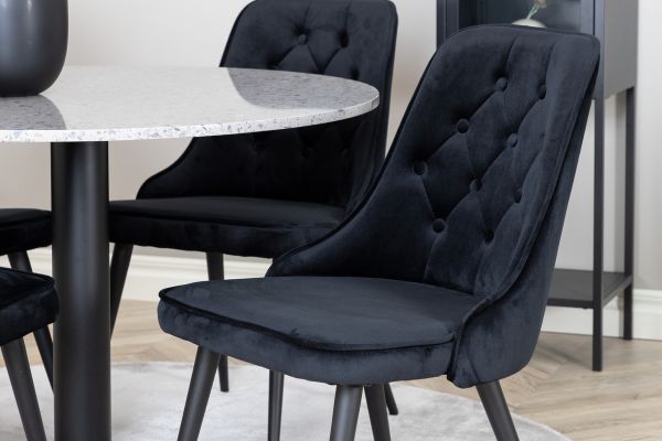 Imagine Masa de Dining Razzia 106cm - Grey Terazzo / Negru - Scaun de Dining Velvet Deluxe - Picioare Negre / Catifea Neagra 4