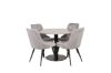 Imagine Masa de dining Razzia 106cm - Terazzo gri / Negru - Scaun de dining din catifea Deluxe - Picioare negre / Catifea gri deschis 4