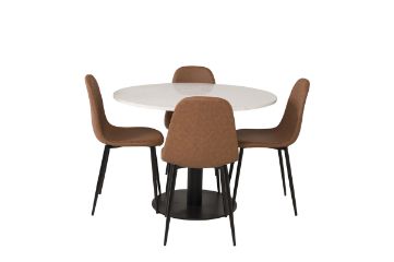 Imagine Razzia Dining Table 106cm - White Terazzo / Black+Polar Matstol - Svart / Brun