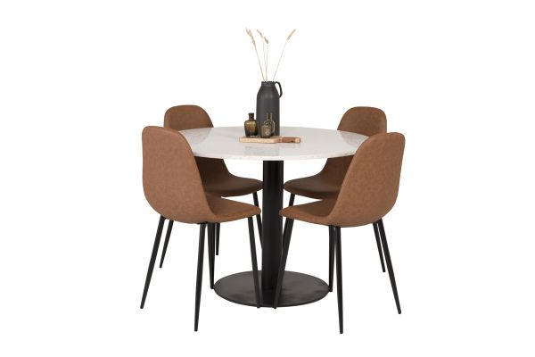 Imagine Razzia Dining Table 106cm - White Terazzo / Black+Polar Matstol - Svart / Brun