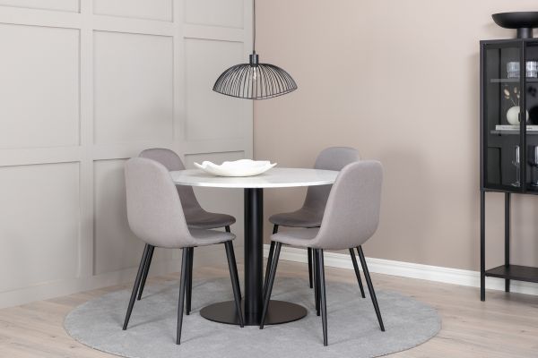 Imagine Masa de dining Razzia 106cm - Terazzo alb / Negru + Scaun Polar - Gri fata de material Negru - 4