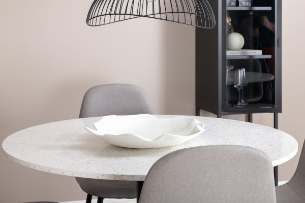 Imagine Masa de dining Razzia 106cm - Terazzo alb / Negru + Scaun Polar - Gri fata de material Negru - 4