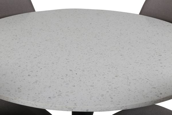 Imagine Masa de dining Razzia 106cm - Terazzo alb / Negru + Scaun Polar - Gri fata de material Negru - 4