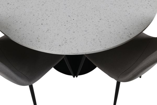 Imagine Masa de dining Razzia 106cm - Terazzo alb / Negru + Scaun Polar - Gri fata de material Negru - 4