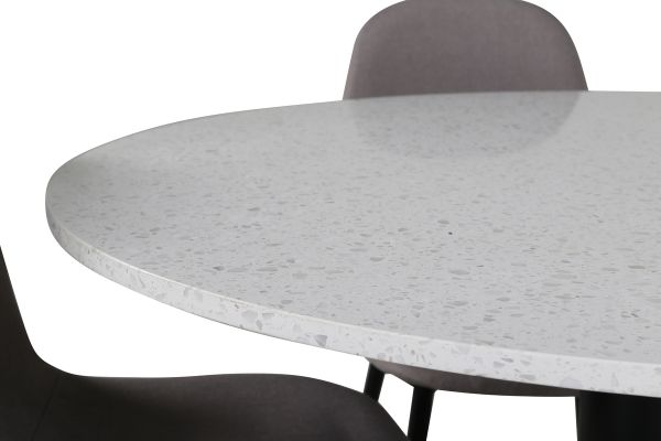 Imagine Masa de dining Razzia 106cm - Terazzo alb / Negru + Scaun Polar - Gri fata de material Negru - 4