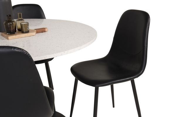 Imagine Masa de dining Razzia 106cm - Terazzo alb / Negru + Scaun Polar - Negru / Negru