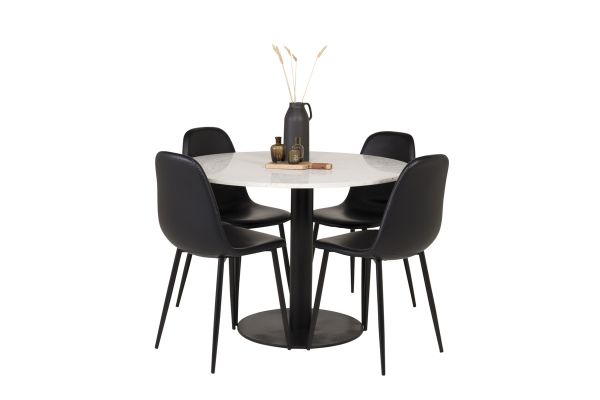 Imagine Masa de dining Razzia 106cm - Terazzo alb / Negru + Scaun Polar - Negru / Negru