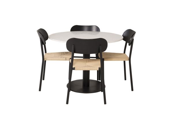 Imagine Vă rugăm să traduceți complet Tabel de Dină Dining 106cm - Terazzo Alb / Negru + Scaun Dină Polly - Negru / Natură _4