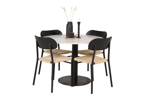 Imagine Vă rugăm să traduceți complet Tabel de Dină Dining 106cm - Terazzo Alb / Negru + Scaun Dină Polly - Negru / Natură _4