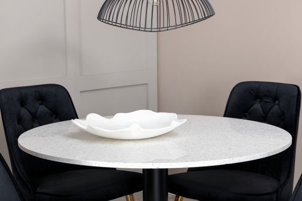 Imagine Masa de dining Razzia 106cm -Terazzo alb/negru - Scaun Velvet Deluxe - Negru/Picior din alamă mată 4