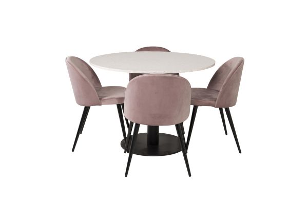 Imagine Razzia Dining Table 106cm - White Terazzo / Black+Velvet Matstol - Svart / Gamm