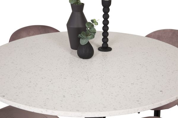 Imagine Razzia Dining Table 106cm - White Terazzo / Black+Velvet Matstol - Svart / Gamm