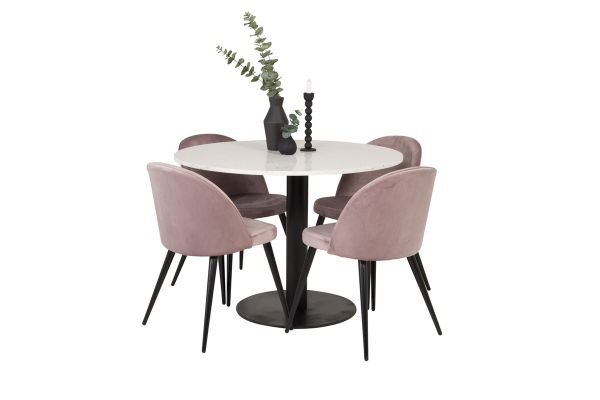 Imagine Razzia Dining Table 106cm - White Terazzo / Black+Velvet Matstol - Svart / Gamm