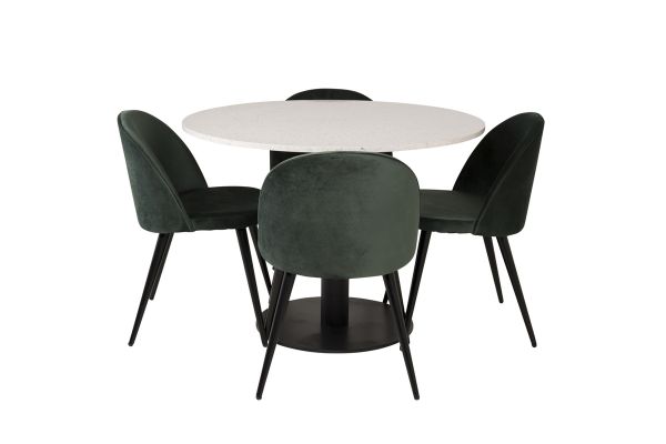 Imagine Razzia Dining Table 106cm - White Terazzo / Black+Velvet Matstol - Svart / Moss