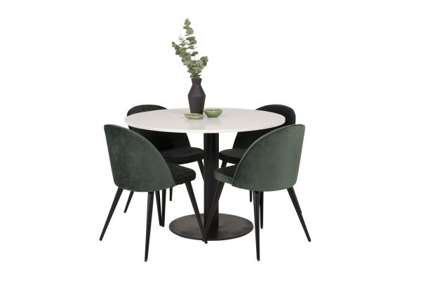 Imagine Razzia Dining Table 106cm - White Terazzo / Black+Velvet Matstol - Svart / Moss