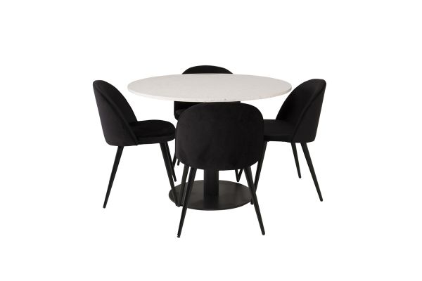 Imagine Masa de dining Razzia 106cm - Terazzo alb / Negru + scaune de dining Matstol - Negru / Catifea neagra_4