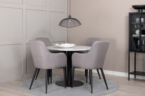 Imagine Razzia Dining Table 106cm -White Terazzo / Black +Comfort Chair Polar grey - Black Legs _4