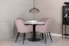 Imagine Masa de dining Razzia de 106 cm - Terazzo alb / Negru + Scaun de dining Comfort - Picioare negre / Cordon de catifea roz prafos _4