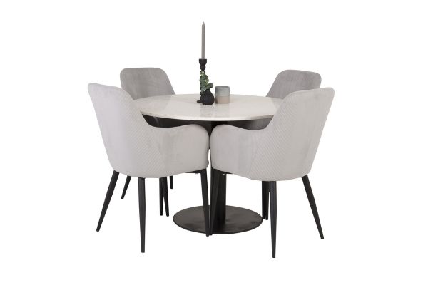 Imagine Vă rugăm să traduceți complet Tabelul de dining Razzia 106cm - Terazzo alb / Negru + Scaun de dining Comfort - Picioare negre / Catifea gri deschis _4