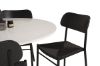 Imagine Masa de dining Razzia 106cm - Terazzo alb / Negru + 4 scaune de dining Polly - Negru / Negru