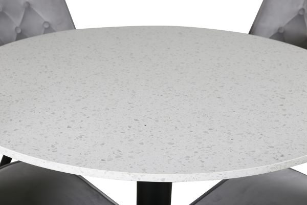 Imagine Masă de dining Razzia 106cm - Terazzo alb / Fotoliu de dining Velvet Deluxe - Picioare negre / Catifea gri deschis_4