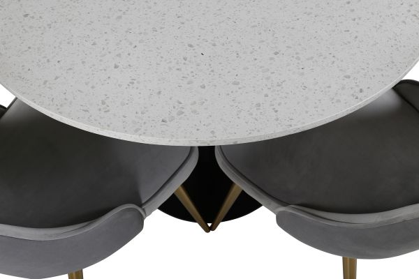 Imagine Masa de dining Razzia 106cm - Terazzo Alb / Scaun de dining Deluxe Velours Negru+Mixt - Picior de alamă periat / Velours Gri Deschis_4