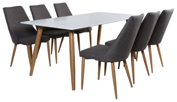 Imagine Masa de dining Polar - Ek-Look / Alb - 180*90*H75 + Scaun de dining Leone - Stejar/Gri inchis _6