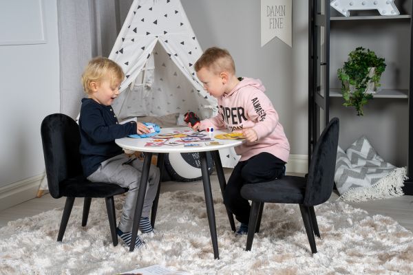 Imagine Masa de dining Plaza Round ø60 XXS - Alb/Negru+ Scaun de dining Velvet XXS - Negru