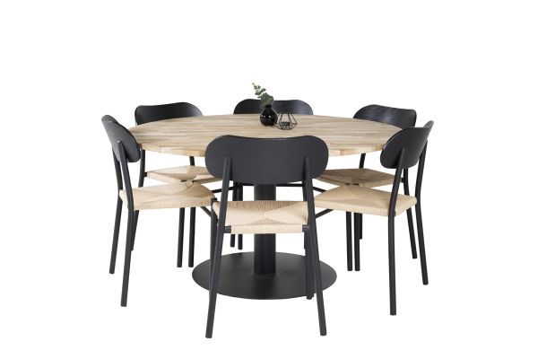 Imagine Masa rotunda Cirebon - 140cm - Teak / Negru + Scaun de masa Polly - Negru / Natură _6