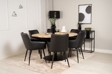 Imagine Masa rotunda Cirebon - 140cm - Tek/ Negru + Confort - Scaun de dining - Stejar/Negru _6