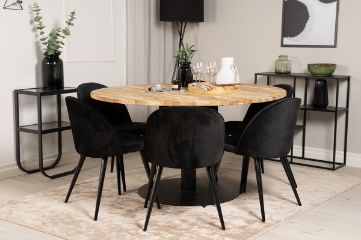 Imagine Tabelul nostru de dining Cirebon - 140cm - Teak / Negru + Scaun de dining - Negru / Catifea neaga_6