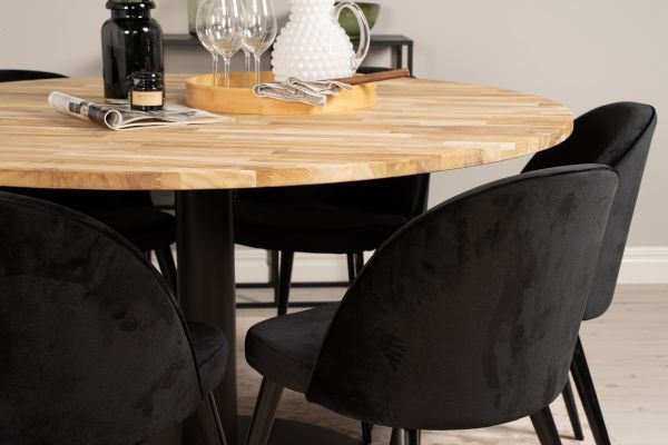 Imagine Tabelul nostru de dining Cirebon - 140cm - Teak / Negru + Scaun de dining - Negru / Catifea neaga_6