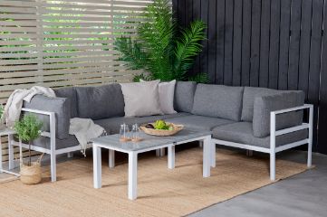 Imagine Colț pentru terasă Copacabana - Aluminiu Alb / Pernă Gri + Masă Parma pentru Sofa 110*62*45 - W