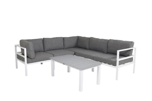 Imagine Colț pentru terasă Copacabana - Aluminiu Alb / Pernă Gri + Masă Parma pentru Sofa 110*62*45 - W