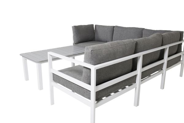 Imagine Colț pentru terasă Copacabana - Aluminiu Alb / Pernă Gri + Masă Parma pentru Sofa 110*62*45 - W