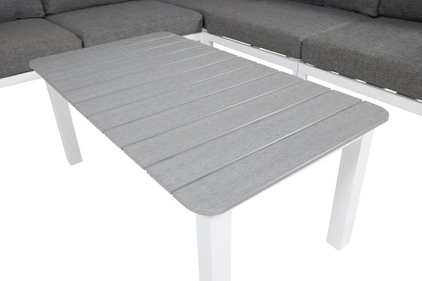 Imagine Colț pentru terasă Copacabana - Aluminiu Alb / Pernă Gri + Masă Parma pentru Sofa 110*62*45 - W