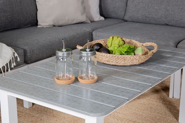 Imagine Colț pentru terasă Copacabana - Aluminiu Alb / Pernă Gri + Masă Parma pentru Sofa 110*62*45 - W