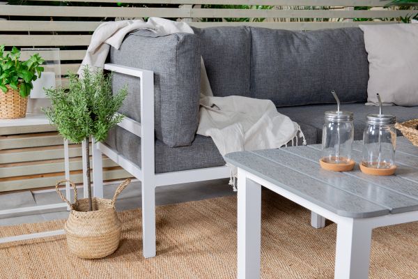 Imagine Colț pentru terasă Copacabana - Aluminiu Alb / Pernă Gri + Masă Parma pentru Sofa 110*62*45 - W