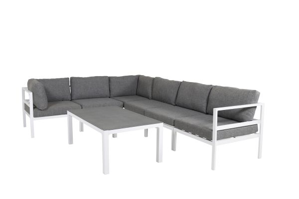 Imagine Colțul Copacabana - Alu Alb / Pernă Gri + Masă de Cafea pentru Sofa Copacabana - Alu Alb / Sprayglass_1 + Partea Centrală Copacabana - Alu Alb / Pernă Gri_3