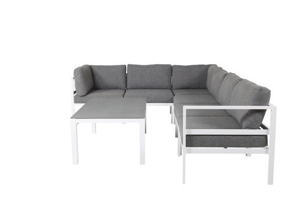 Imagine Colțul Copacabana - Alu Alb / Pernă Gri + Masă de Cafea pentru Sofa Copacabana - Alu Alb / Sprayglass_1 + Partea Centrală Copacabana - Alu Alb / Pernă Gri_3