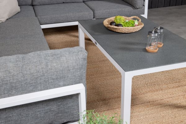 Imagine Colțul Copacabana - Alu Alb / Pernă Gri + Masă de Cafea pentru Sofa Copacabana - Alu Alb / Sprayglass_1 + Partea Centrală Copacabana - Alu Alb / Pernă Gri_3