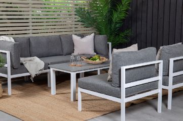 Imagine Colțul Copacabana - Aluminiu Alb / Pernă Gri + Masă pentru Sofa Parma 110*62*45 - W