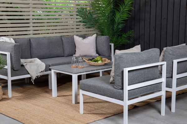 Imagine Colțul Copacabana - Aluminiu Alb / Pernă Gri + Masă pentru Sofa Parma 110*62*45 - W