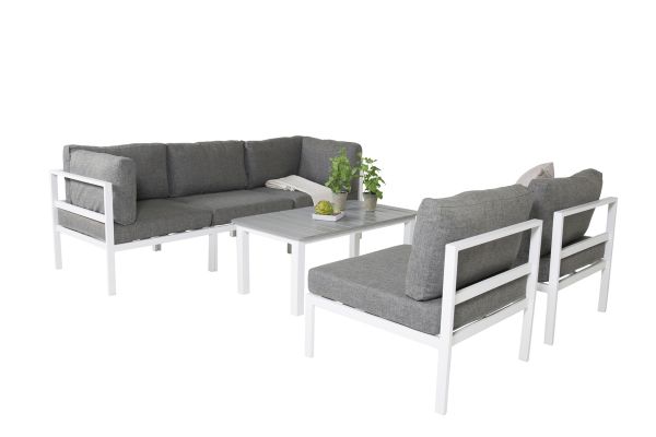 Imagine Colțul Copacabana - Aluminiu Alb / Pernă Gri + Masă pentru Sofa Parma 110*62*45 - W